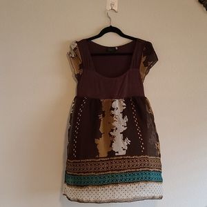 DuO Babydoll dress, Large, brown, beige, turquoise